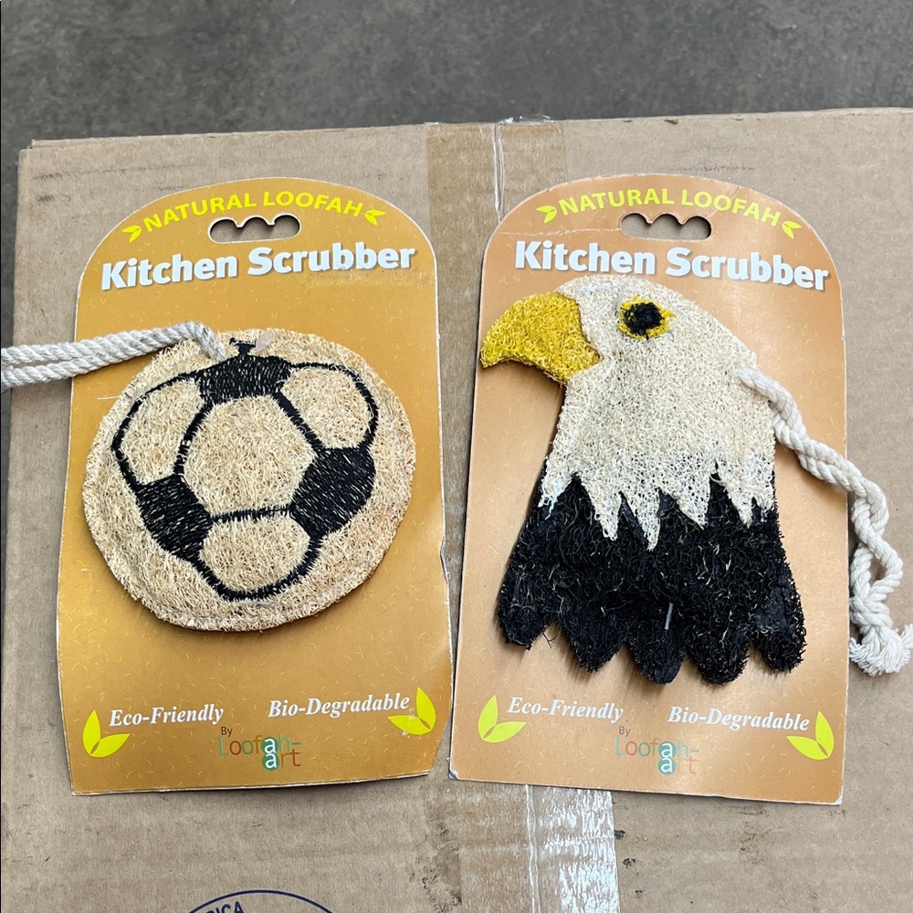 Natural Loofah Kitchen Scrubber Set - Black and Cream Design